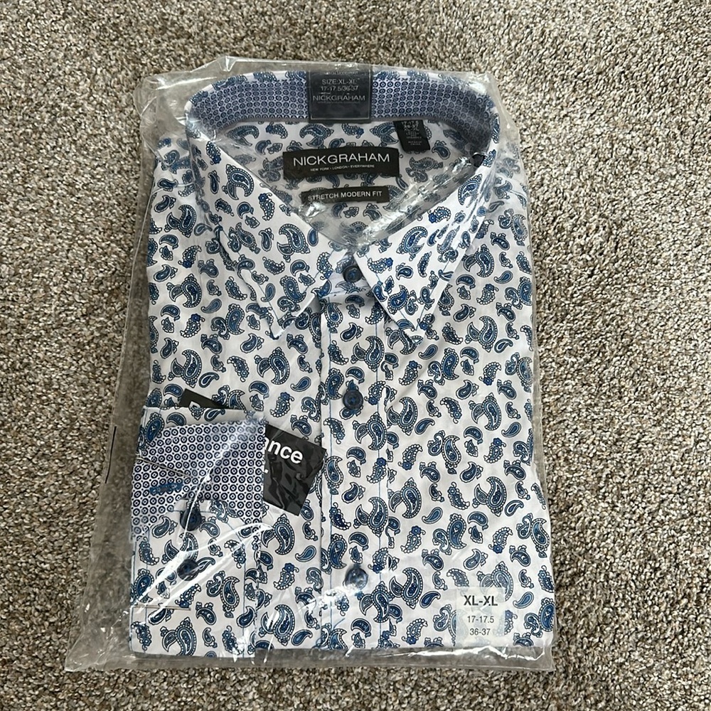 Nick Graham paisley blue dress shirt 17-17.5 36-37 XL